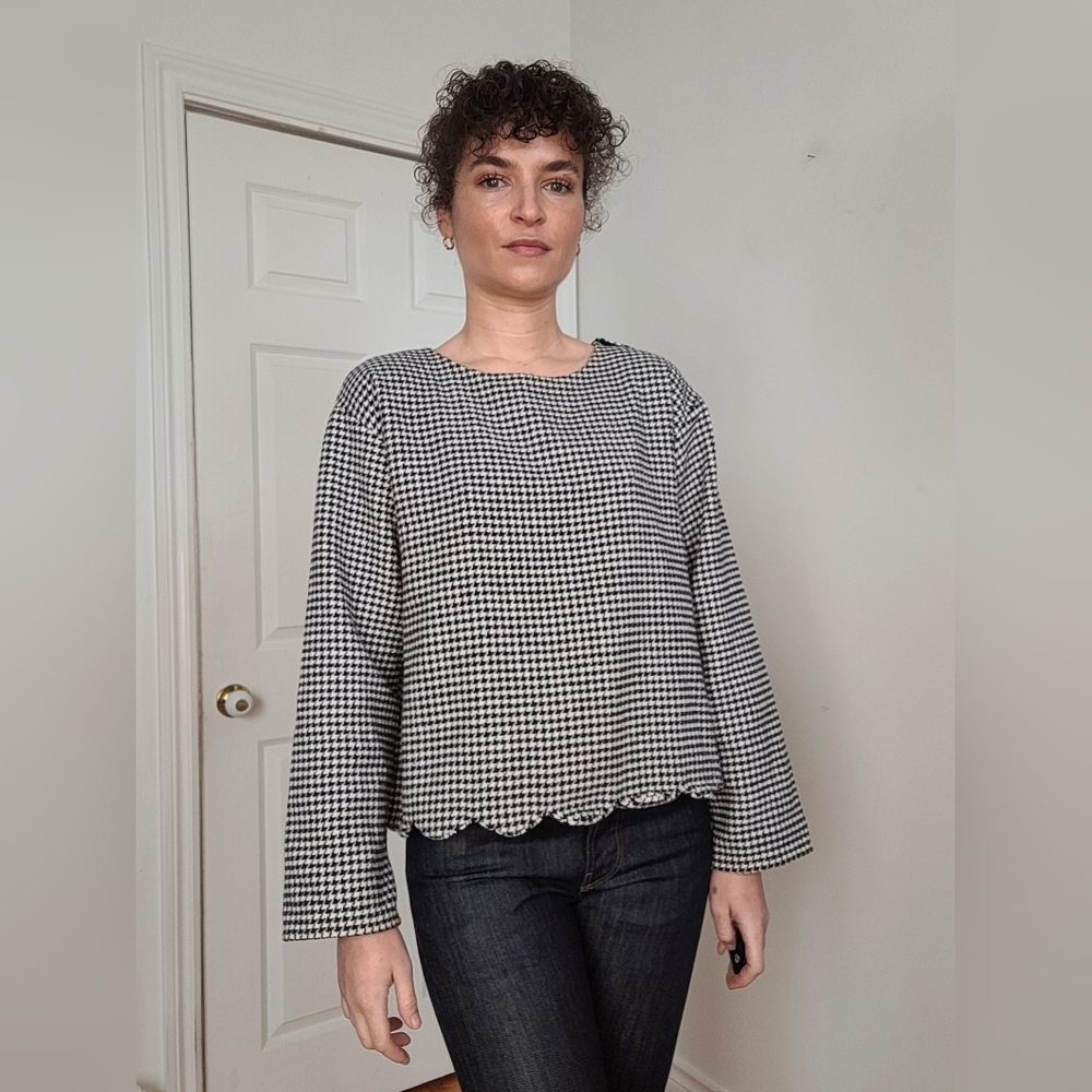 SAAJ made In France Black and White Houndstooth Women's Top